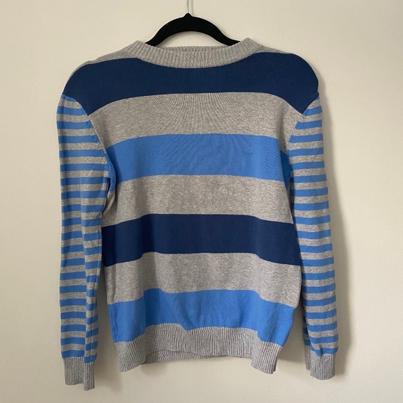 Boys Blue & Gray Striped Cotton Crew Neck Sweater - Picture 1 of 5